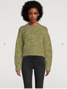 Frame Denim Marl Cropped Sweater In Flash Lime Multi
